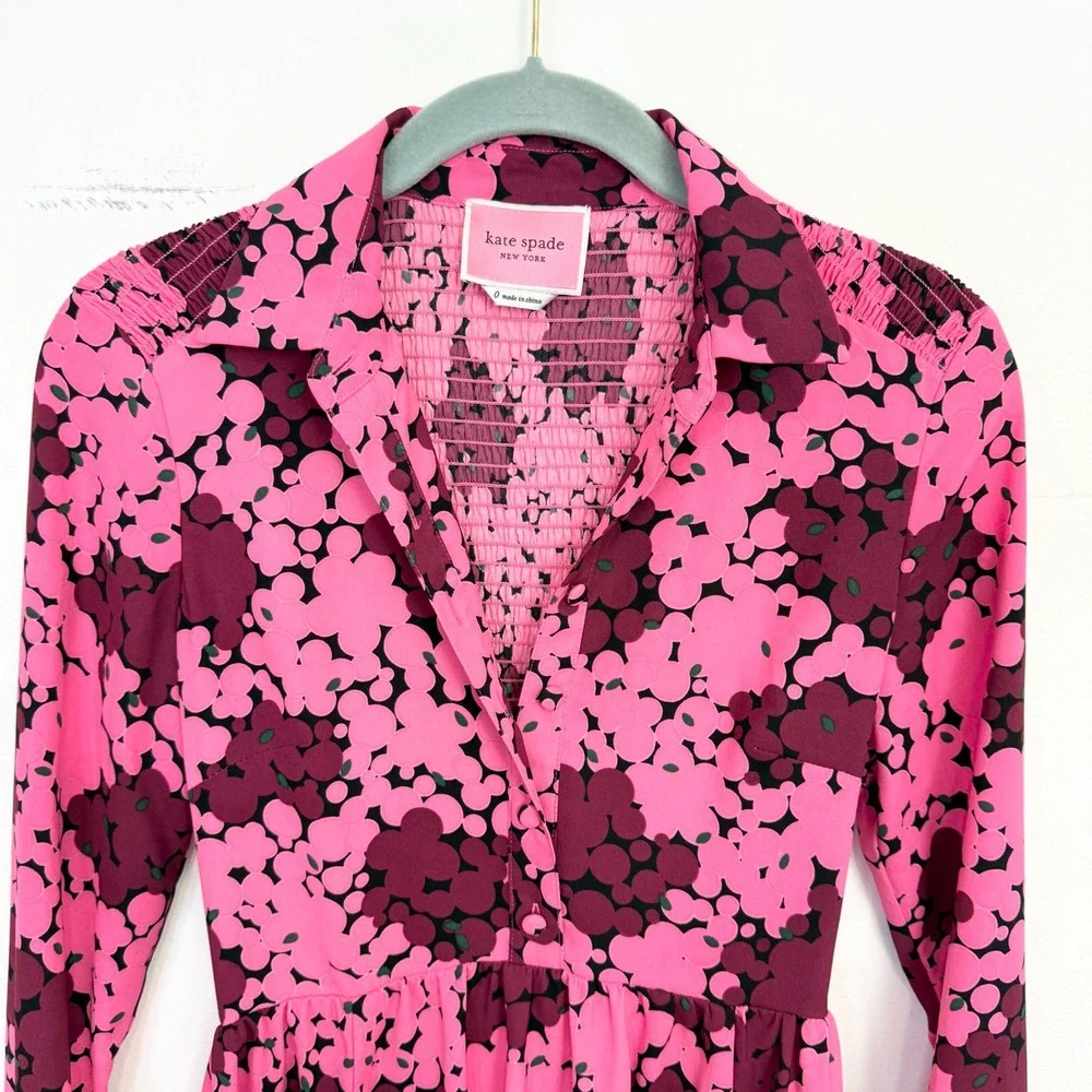 Kate Spade New York Bubble Dot Smocked Shirt Dress Rhubarb Jam Pink Size 0